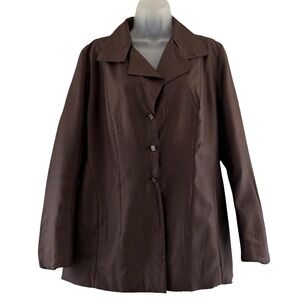Jeanne Lanvin Coat Womens 44 12 Brown Silk Blend Mid Length Button Front Classic